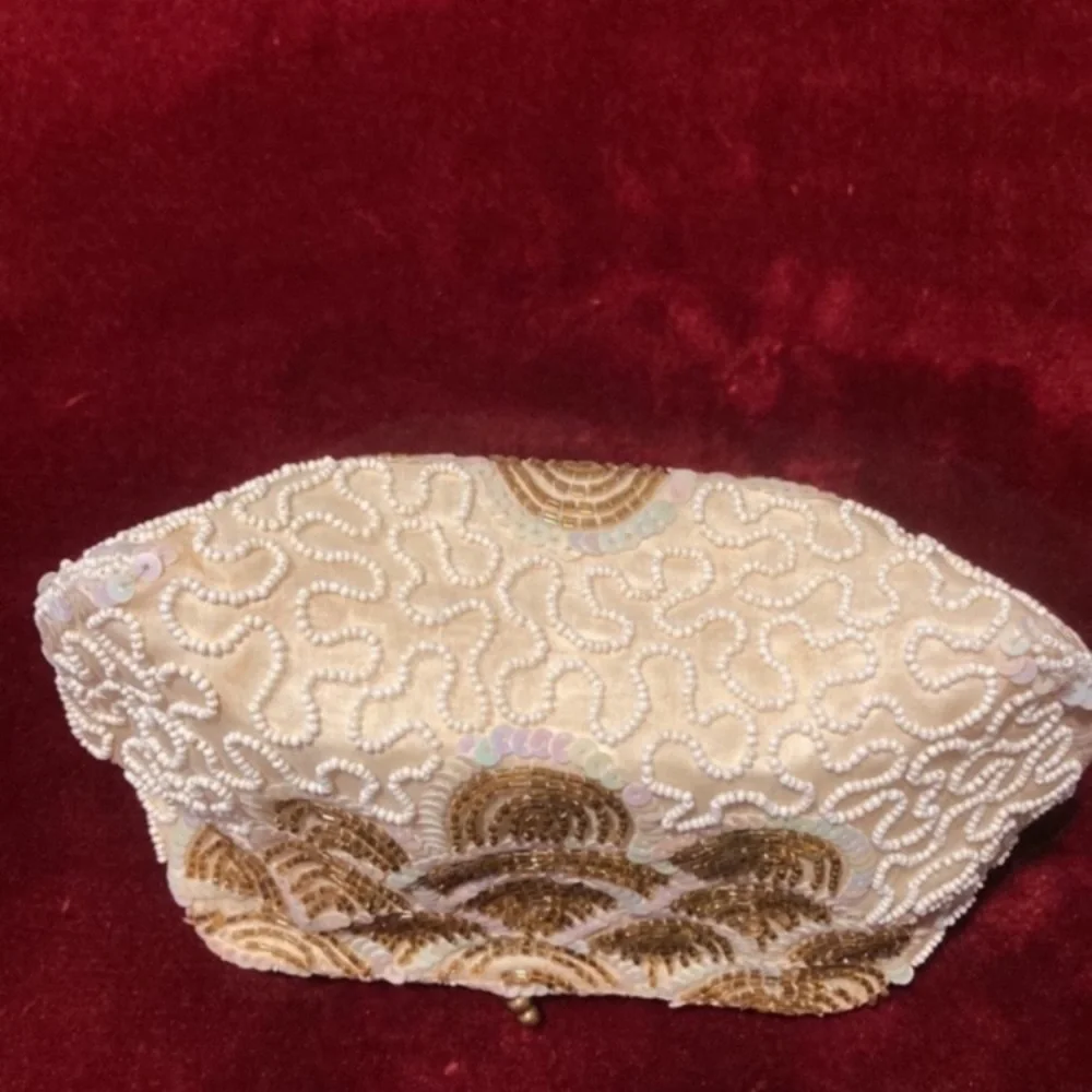 Vintage Iridescent and Gold Beaded Clutch